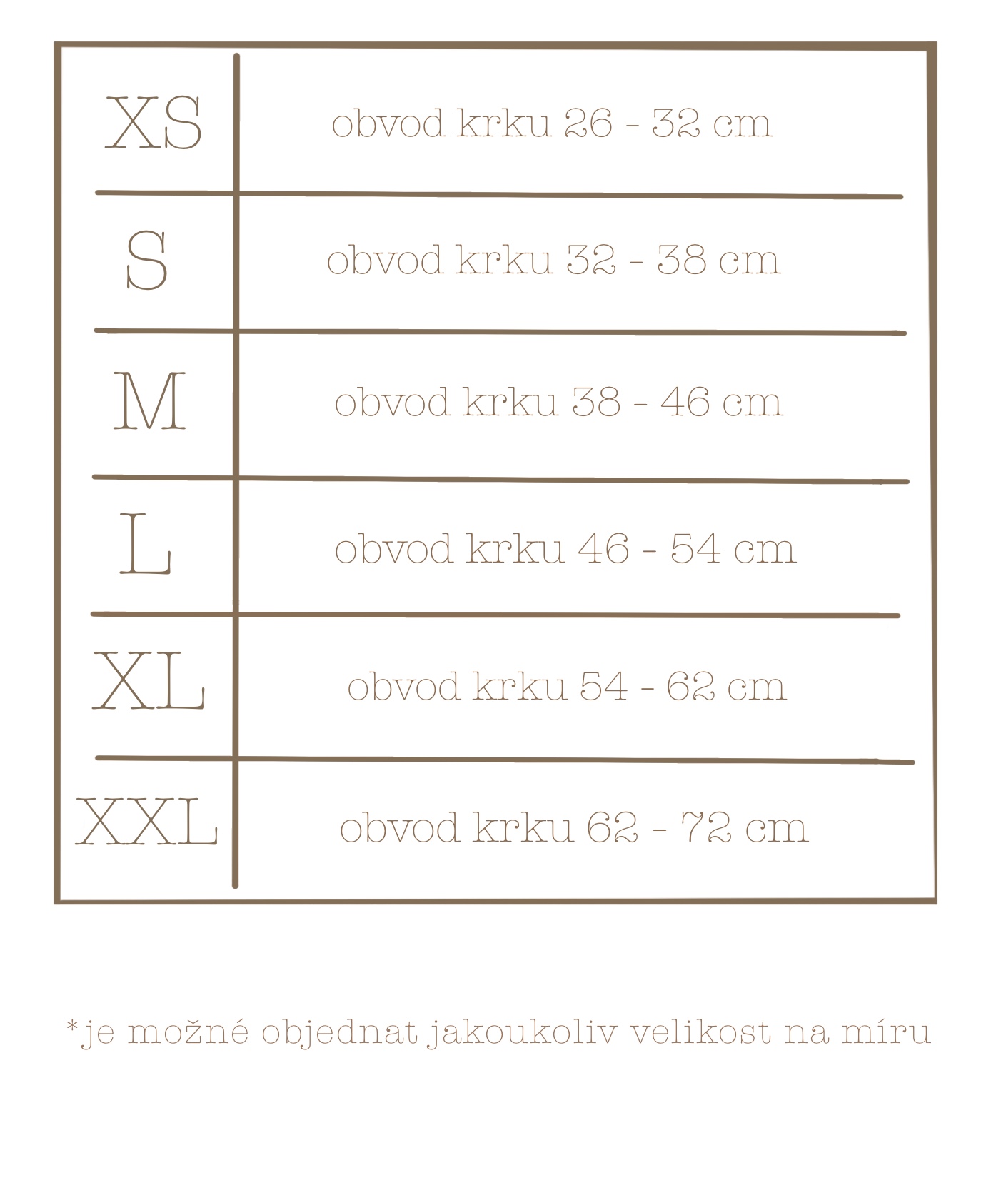 Tabulka velikosti obojku